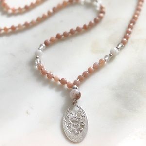 Handcrafted Fortune + Grace gemstone mala necklace
